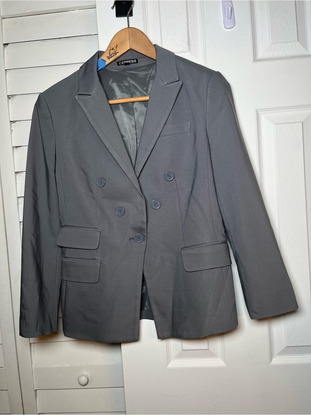 Express Gray Double Breasted Blazer Size 4 Tailored Workwear Jacket